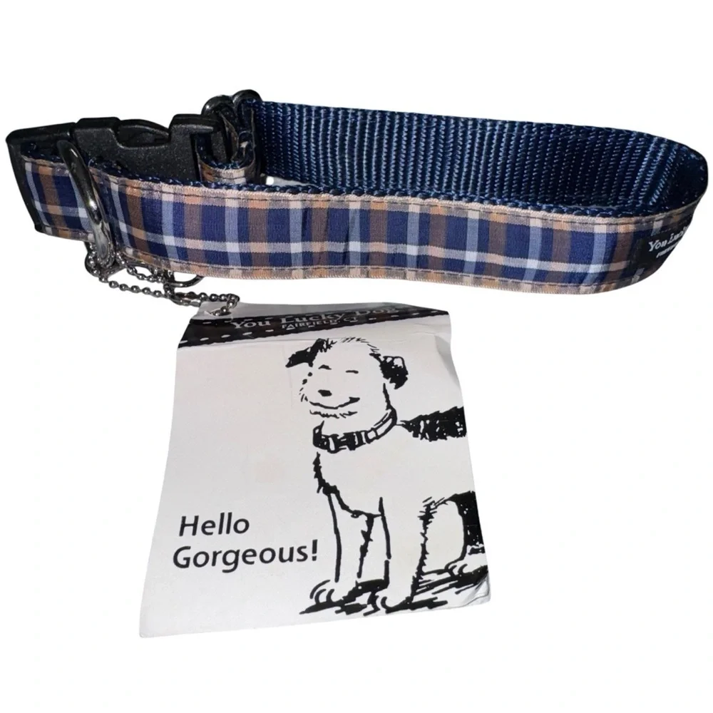 NWT Plaid Blue Dog Collar size Medium